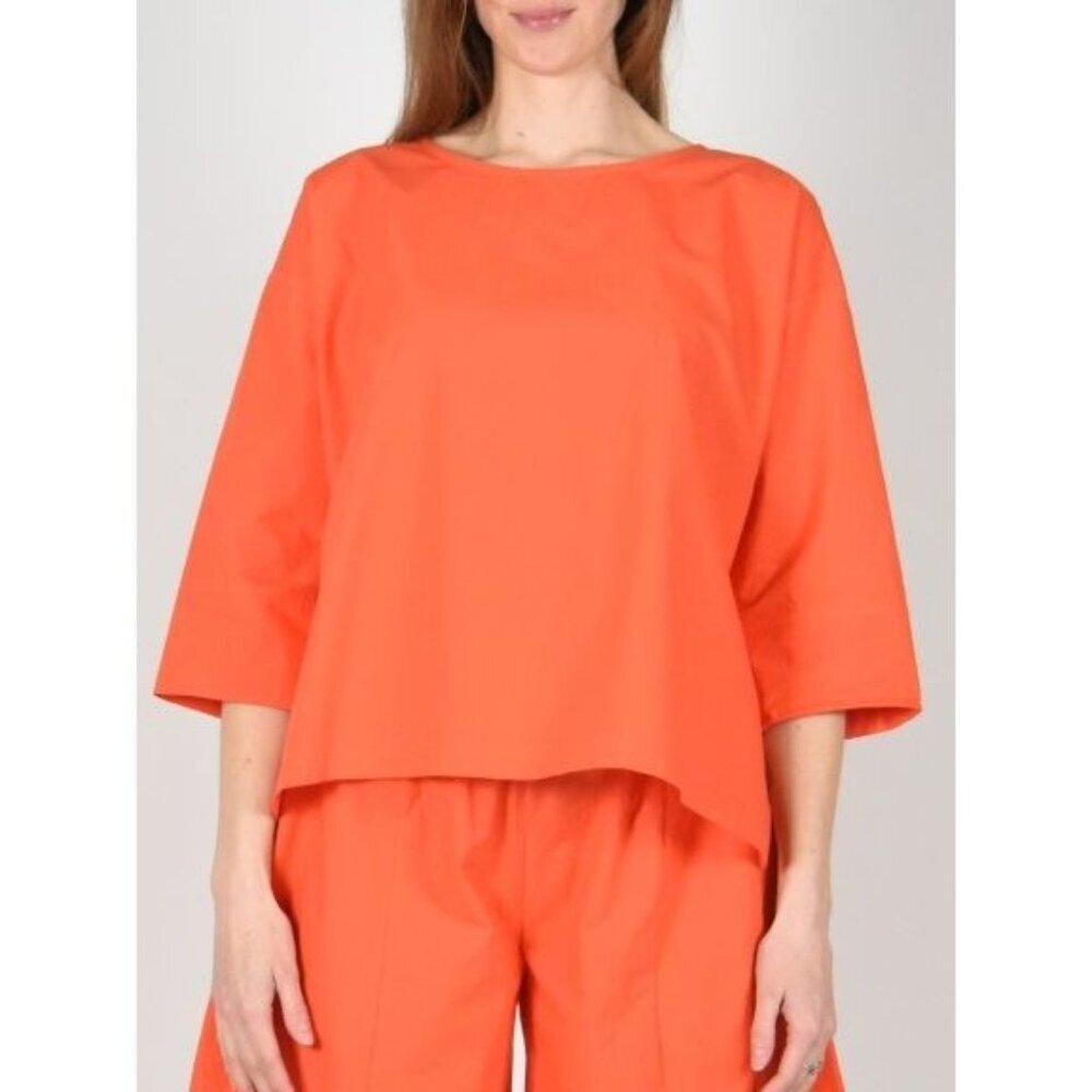 Beau Jours Betty Top In Poppy Red Poplin Relaxed Fit Top Size M